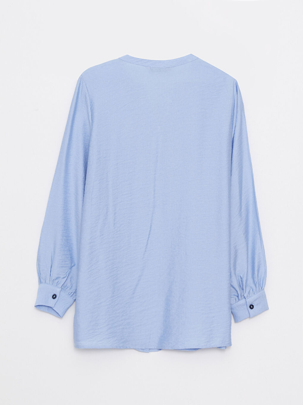 Mavi Kaçık Yaka Düz Uzun Kollu Kadın Gömlek-6