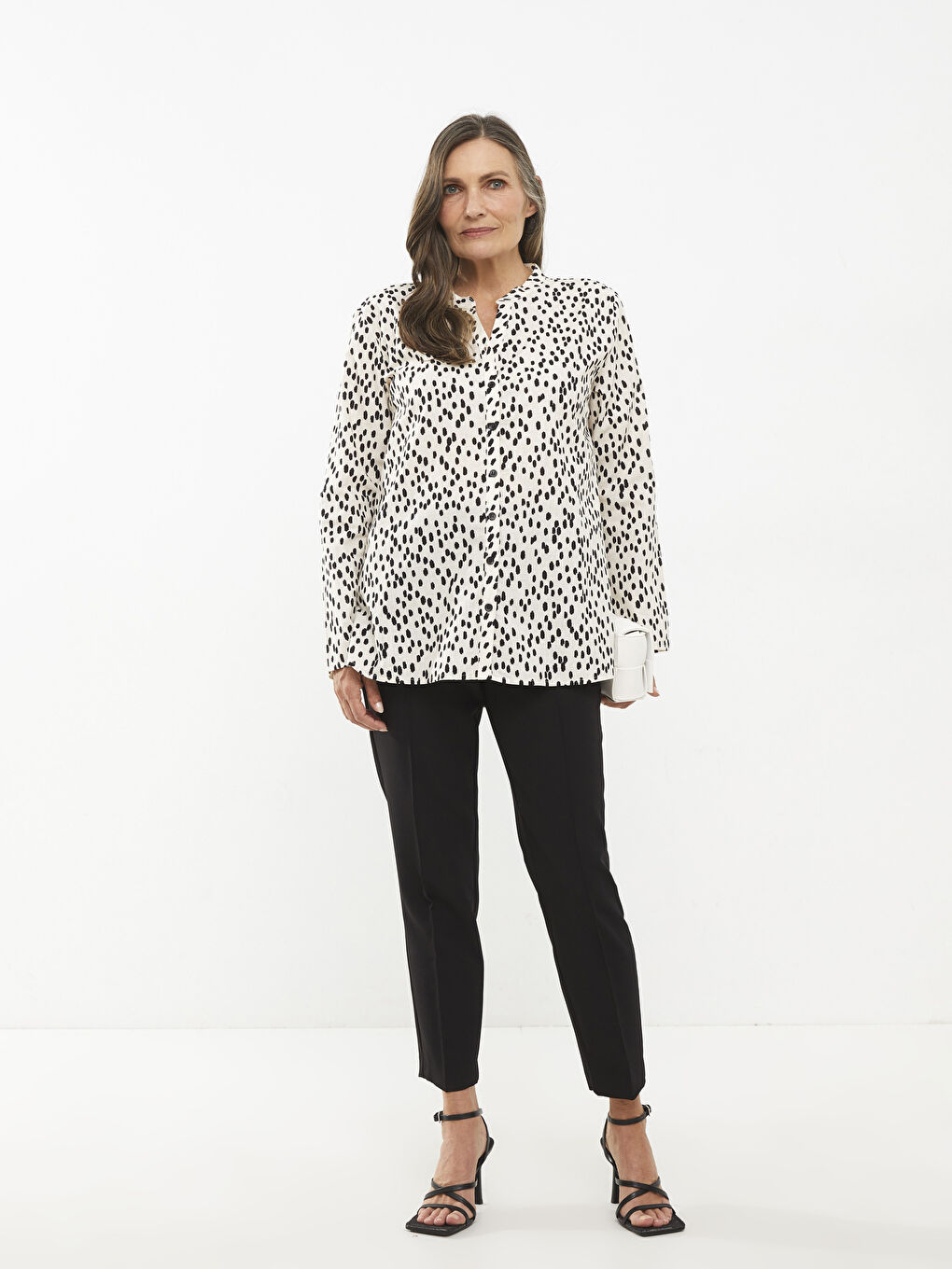 LCW Grace Henley Neckline Pattern Long Sleeve Cotton Women's Shirt -S2I630Z8-LQB