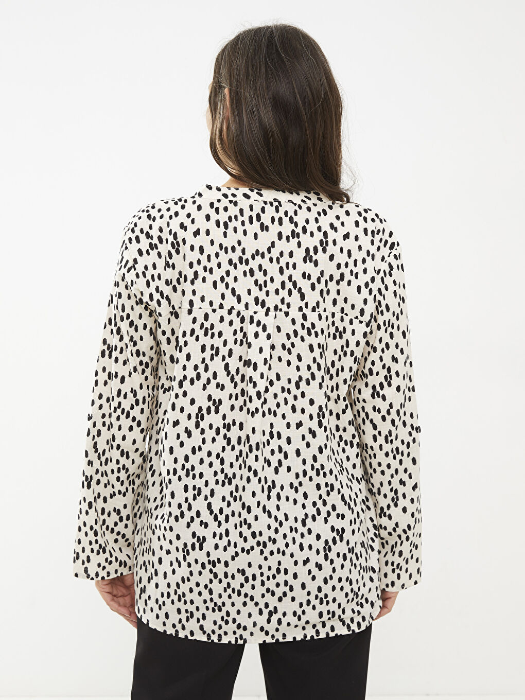 LCW Grace Henley Neckline Pattern Long Sleeve Cotton Women's Shirt -S2I630Z8-LQB