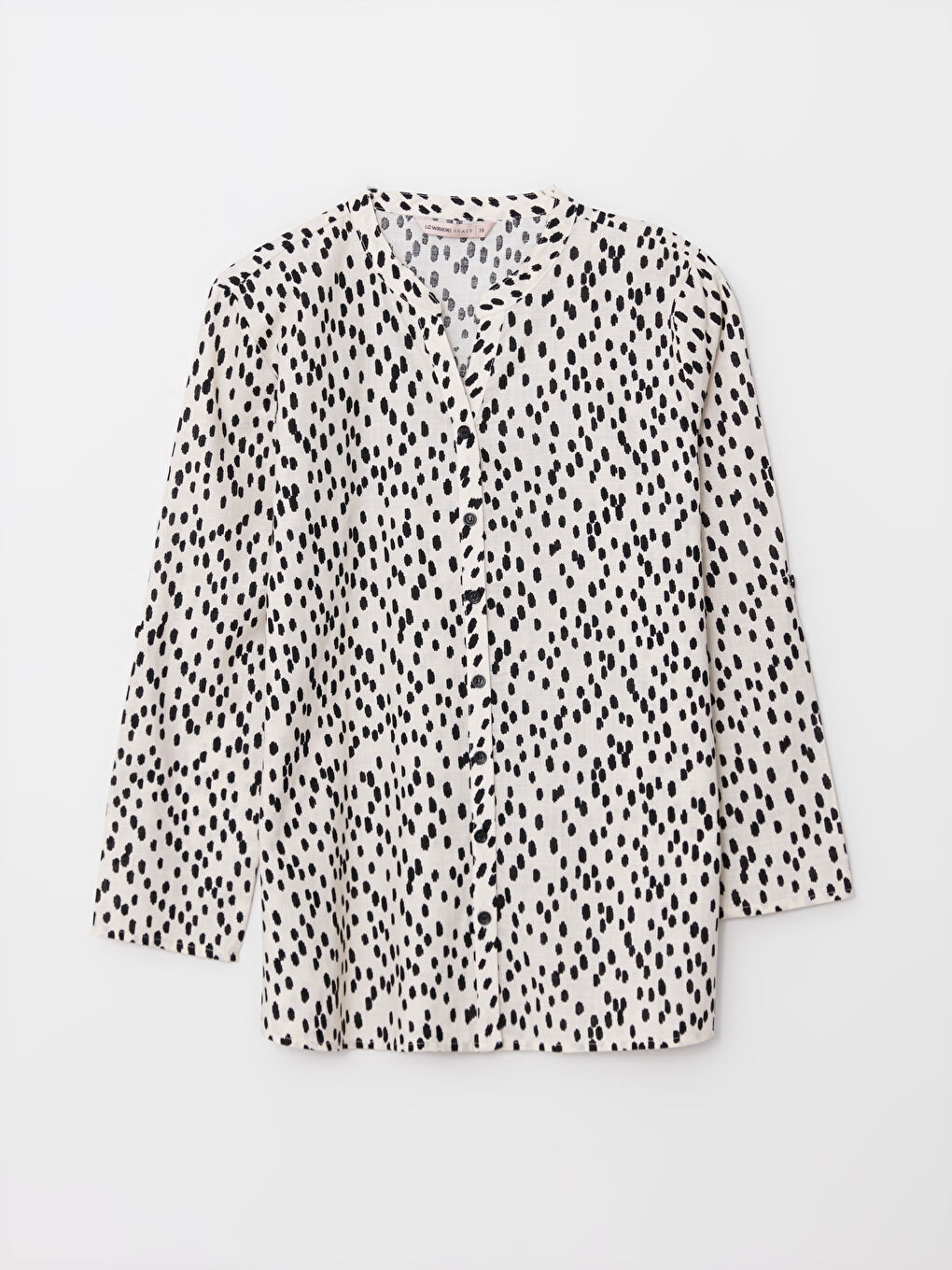 LCW Grace Henley Neckline Pattern Long Sleeve Cotton Women's Shirt -S2I630Z8-LQB