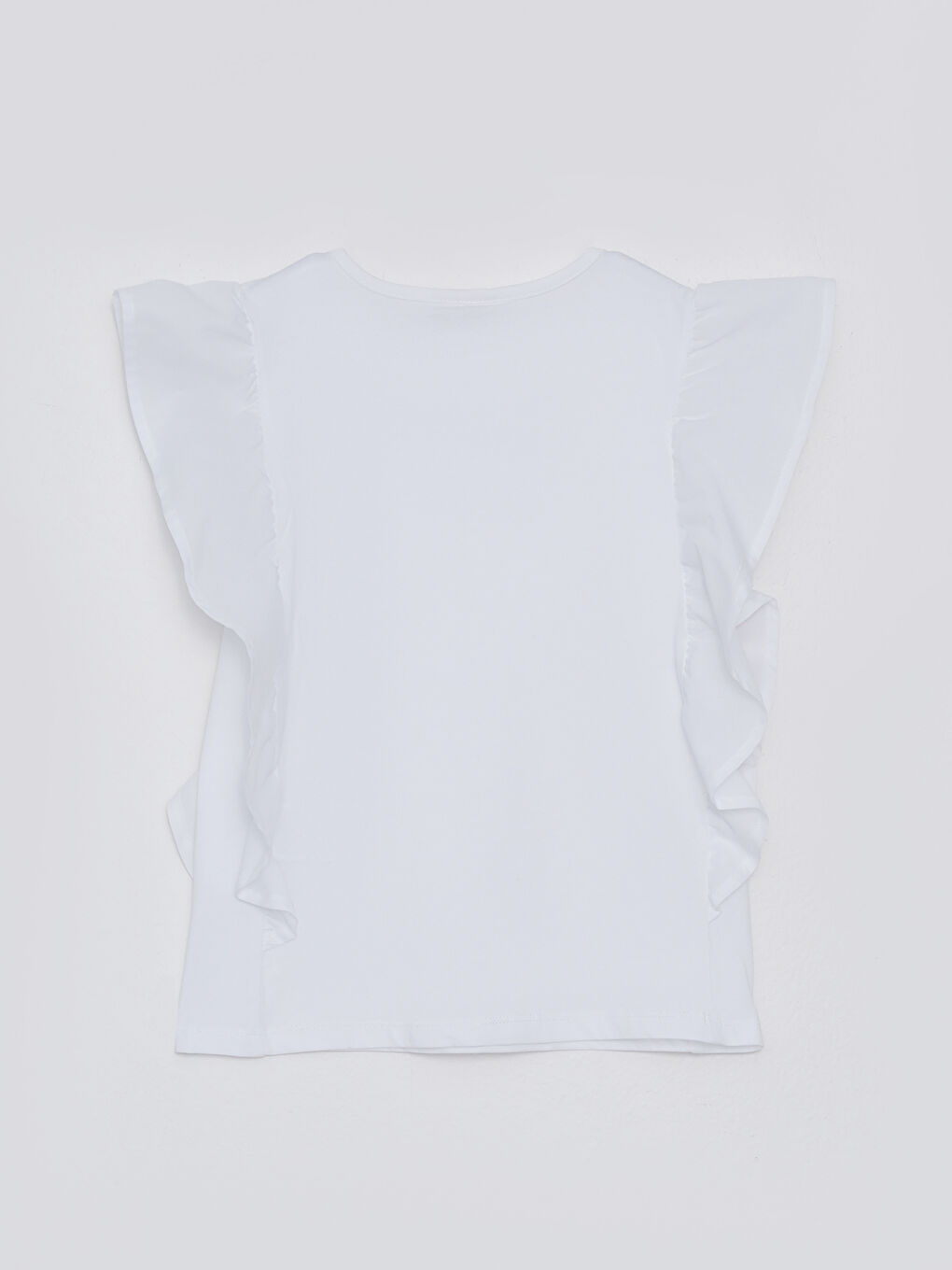 Beyaz Bisiklet Yaka Baskılı Kısa Kollu Pamuklu Kız Çocuk Tişört-1