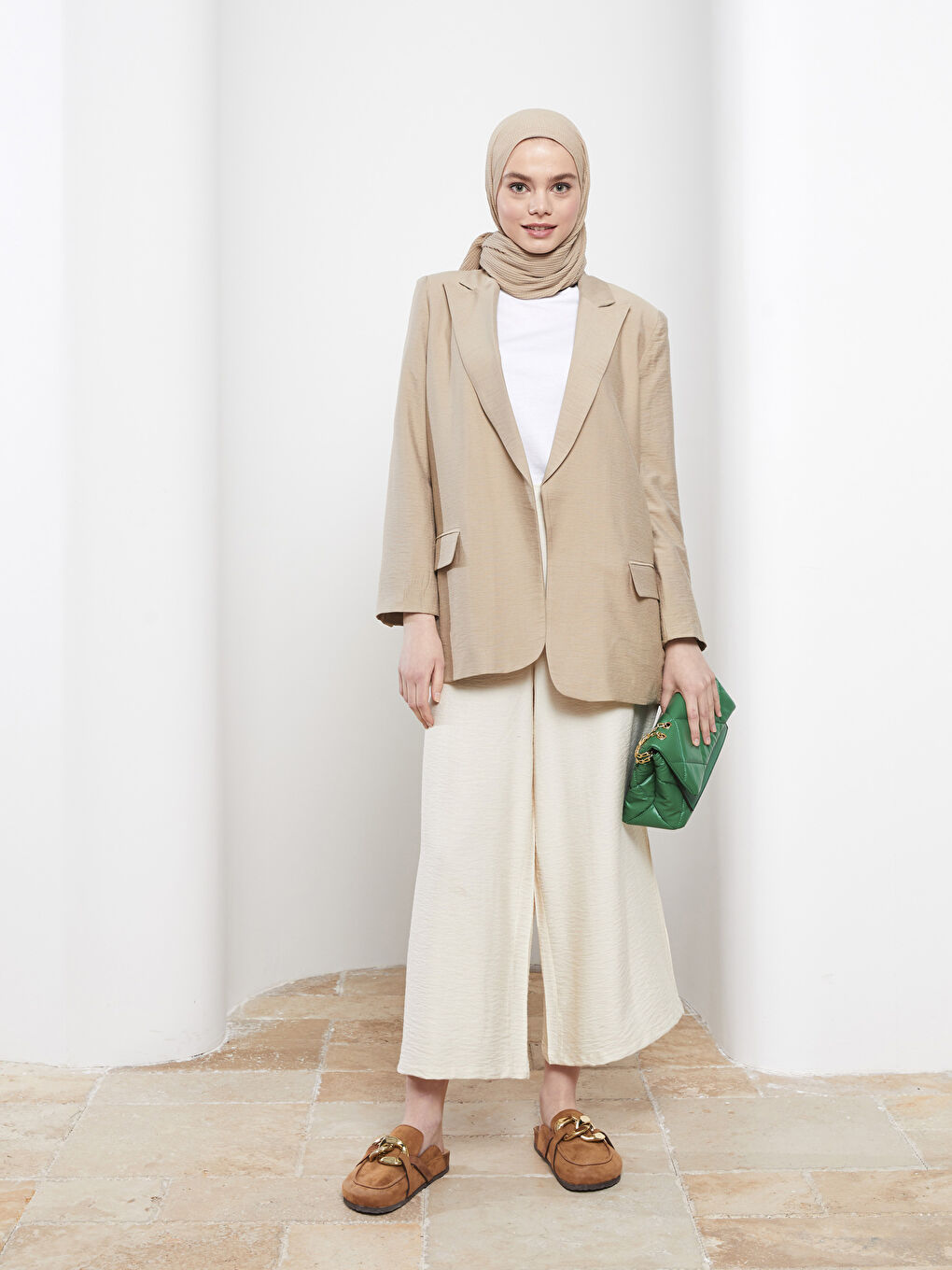 Ekru Kadın Düz  Şal-2