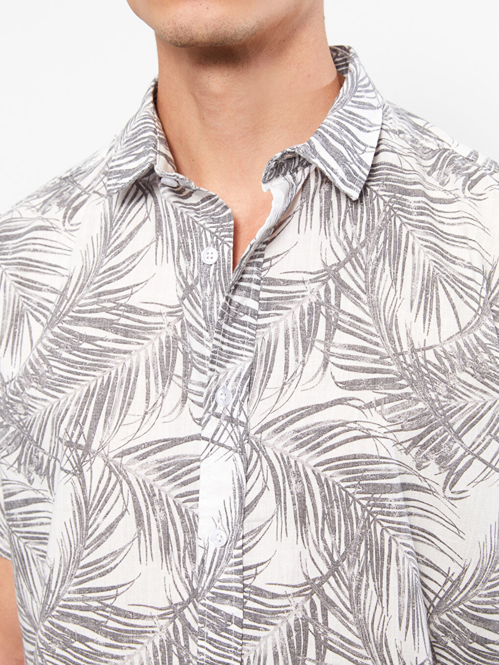 Gri Slim Fit Kısa Kollu Desenli Poplin Erkek Gömlek-2