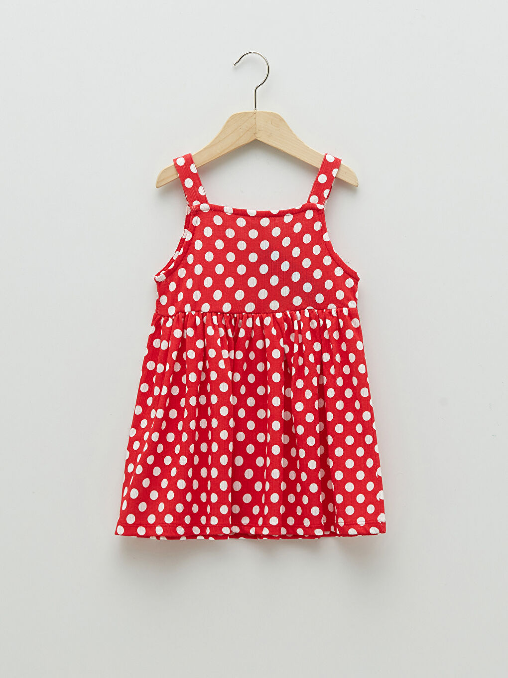 Robe Fille Bébé à Pois avec Col Carré et Fines Bretelles-1