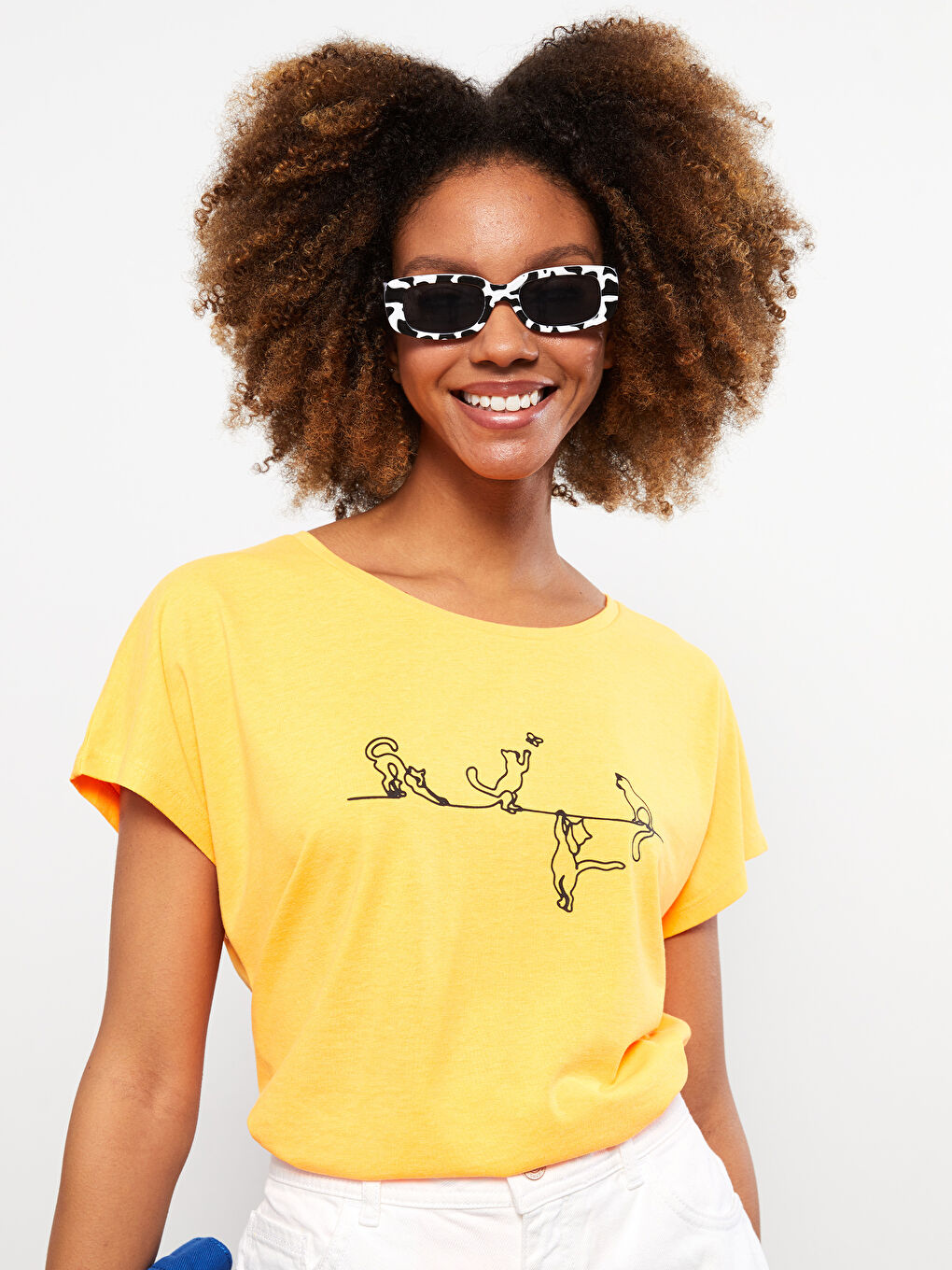Crew Neck Printed Cotton Women's T-Shirt-2