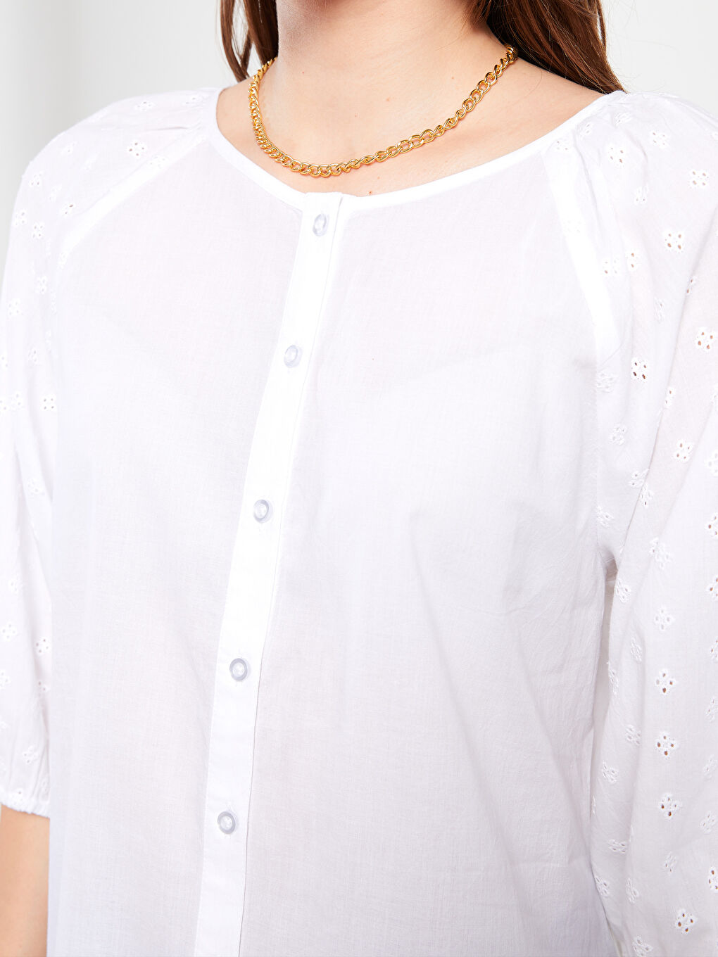 LCWAIKIKI Classic Boat Neck Embroidered Poplin Women's Blouse -S2I692Z8-RVK