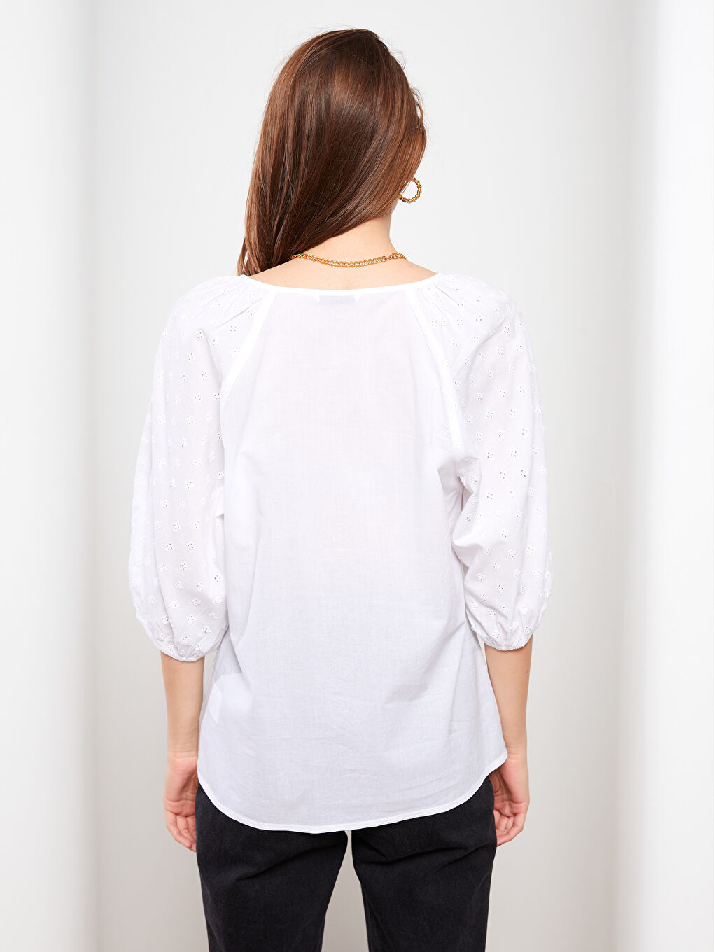 LCWAIKIKI Classic Boat Neck Embroidered Poplin Women's Blouse -S2I692Z8-RVK