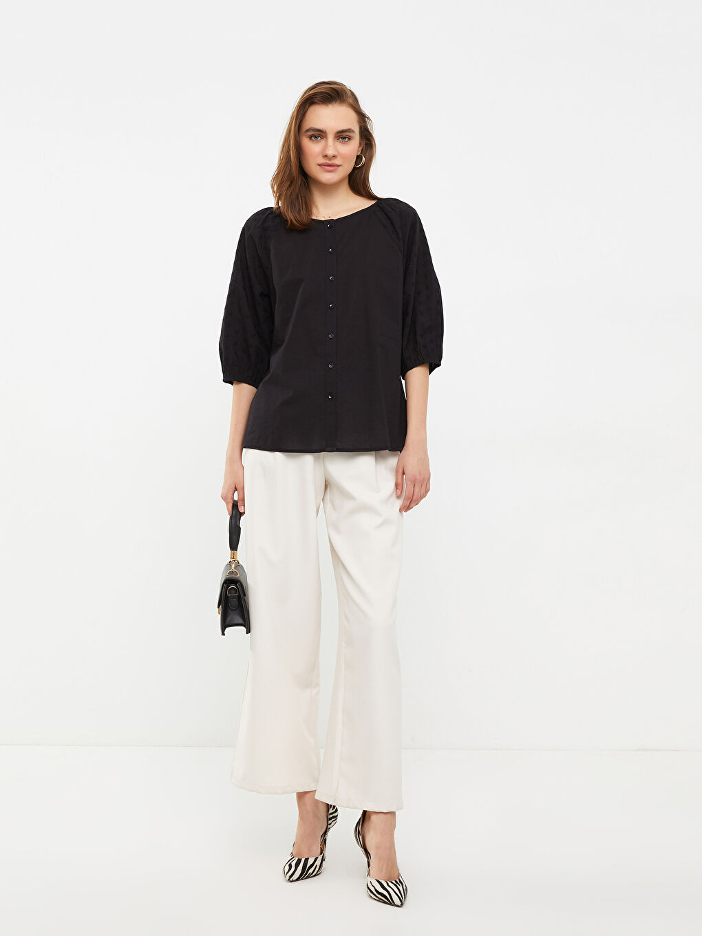 Boat Neck Embroidered Poplin Women's Blouse -S2I692Z8-CVL