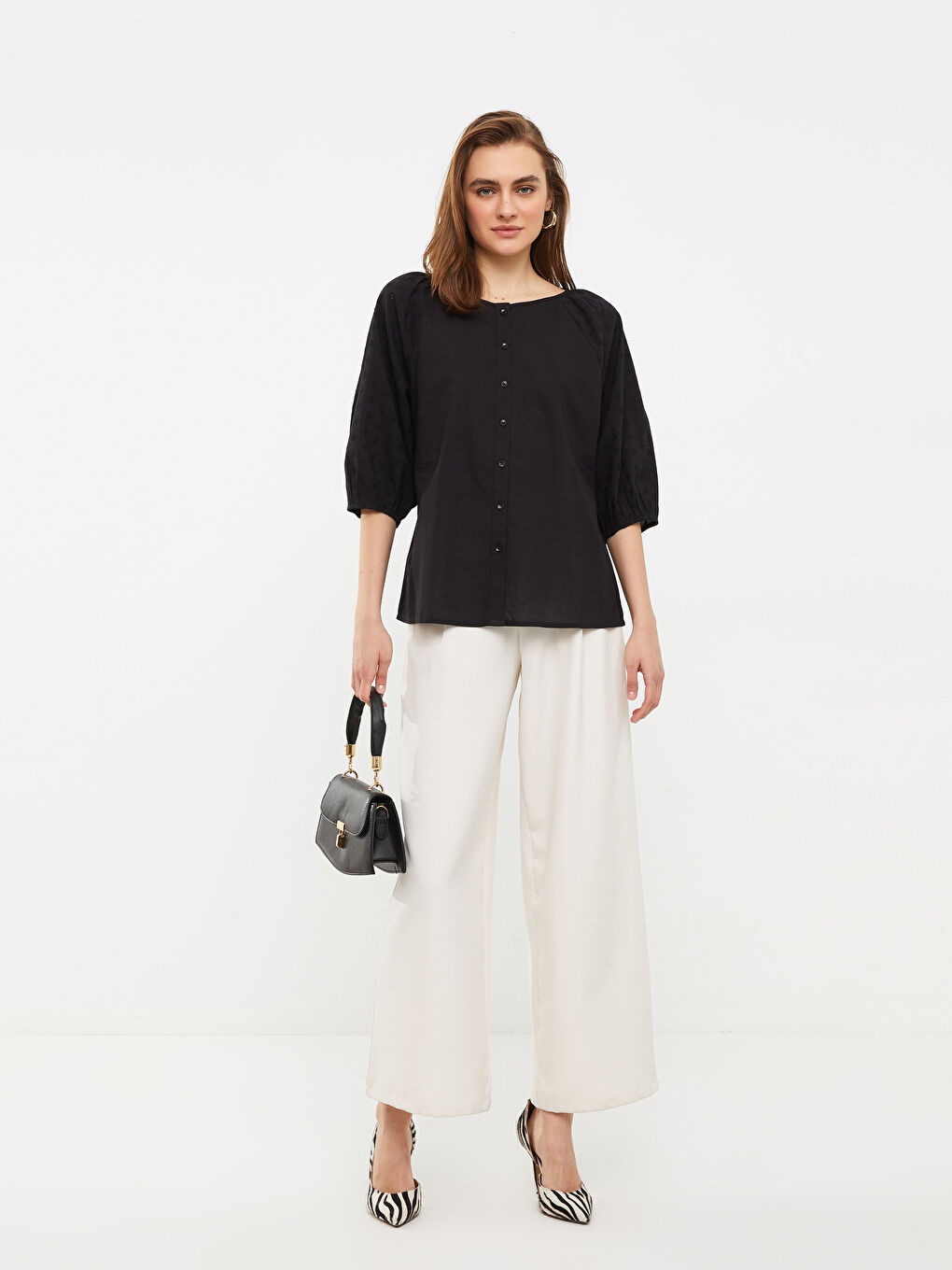 Boat Neck Embroidered Poplin Women's Blouse -S2I692Z8-CVL