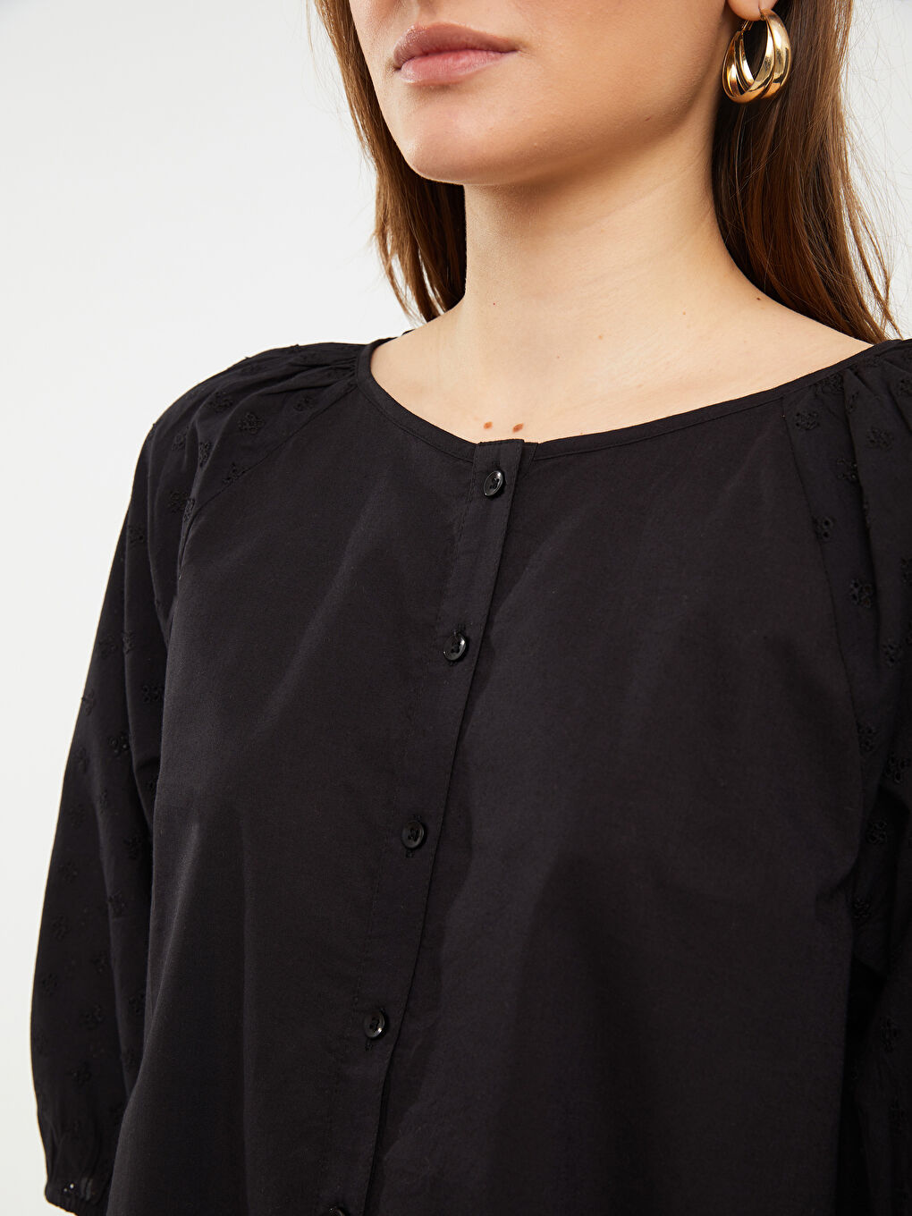 Boat Neck Embroidered Poplin Women's Blouse -S2I692Z8-CVL