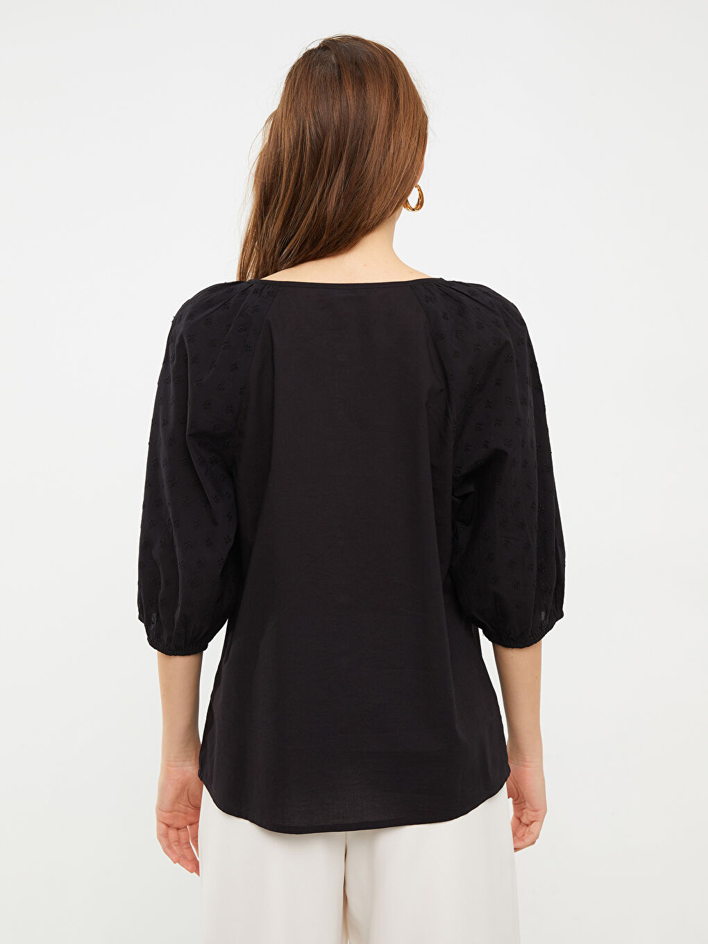 Boat Neck Embroidered Poplin Women's Blouse -S2I692Z8-CVL
