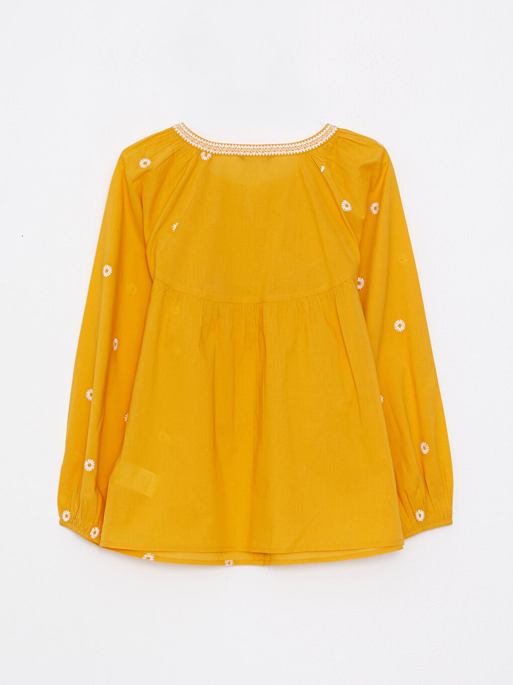 Tie Collar Embroidered Long Sleeve Cotton Women's Blouse -S2I697Z8-G2C