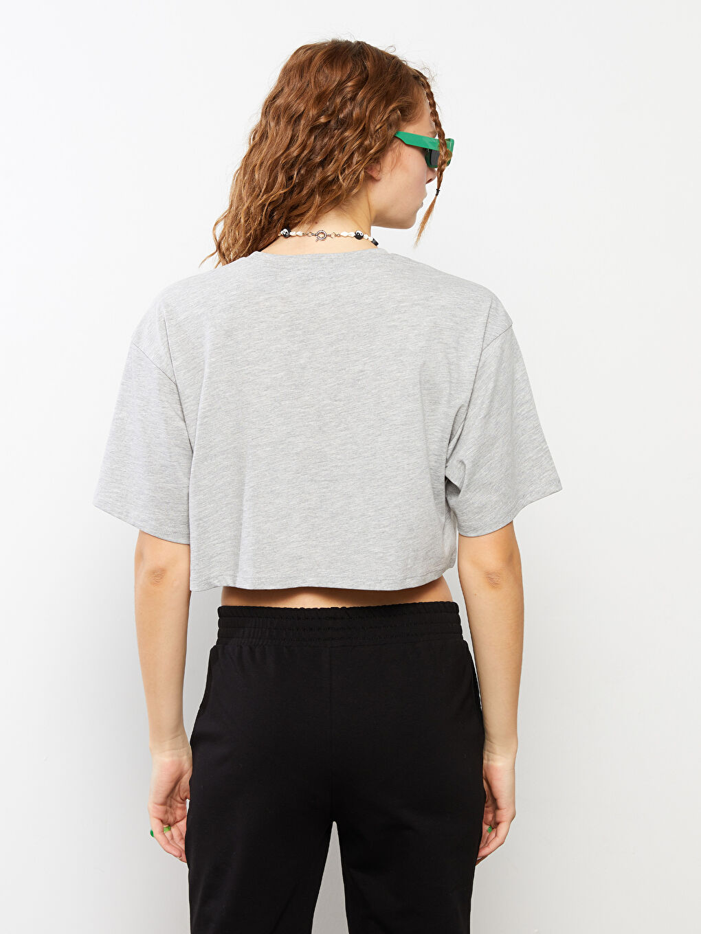 XSIDE Crew Neck Mickey Mouse Printed Short Sleeve Women's Crop Top -S2I703Z8-E3Z