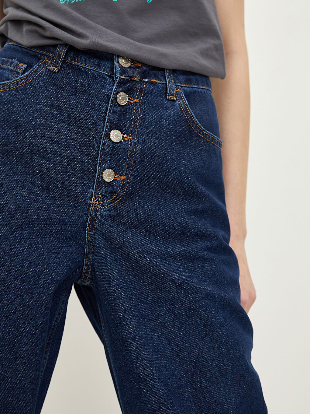 İndigo Aplike Baskılı Kapüşonlu Tunik-2