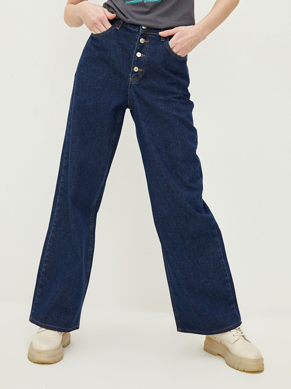 İndigo Aplike Baskılı Kapüşonlu Tunik-3