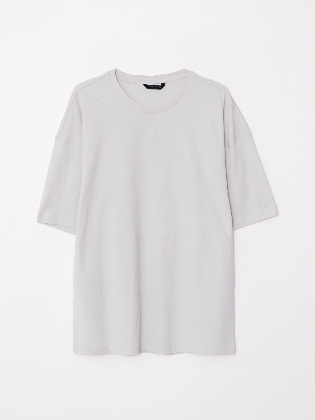 Gri Oversize Bisiklet Yaka Kısa Kollu Penye Erkek Tişört-5