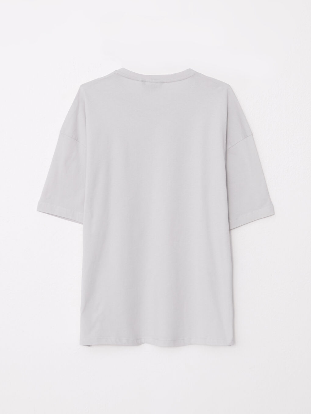 Gri Oversize Bisiklet Yaka Kısa Kollu Penye Erkek Tişört-6