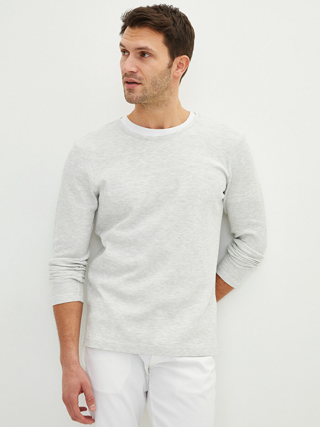 تيشيرت داخلي كم طويل ياقة دائرية قطن للرجال