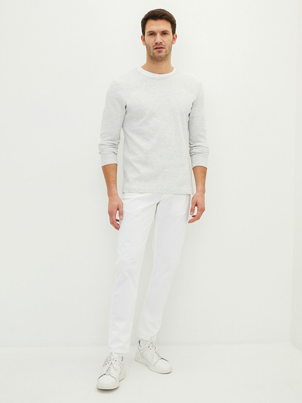 تيشيرت داخلي كم طويل ياقة دائرية قطن للرجال-2