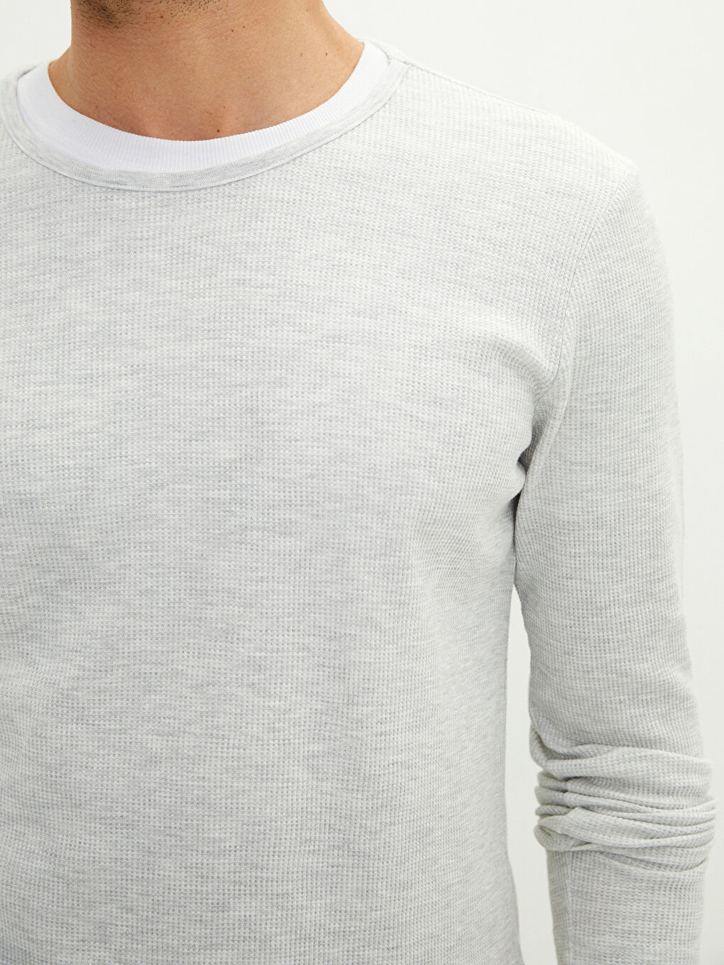 تيشيرت داخلي كم طويل ياقة دائرية قطن للرجال-3