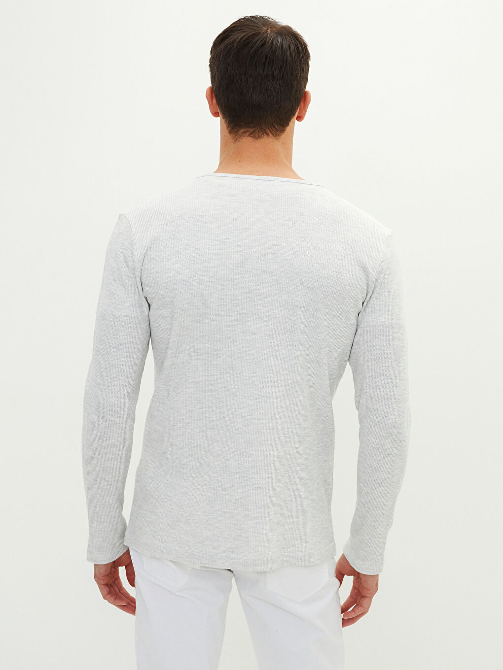 تيشيرت داخلي كم طويل ياقة دائرية قطن للرجال-4