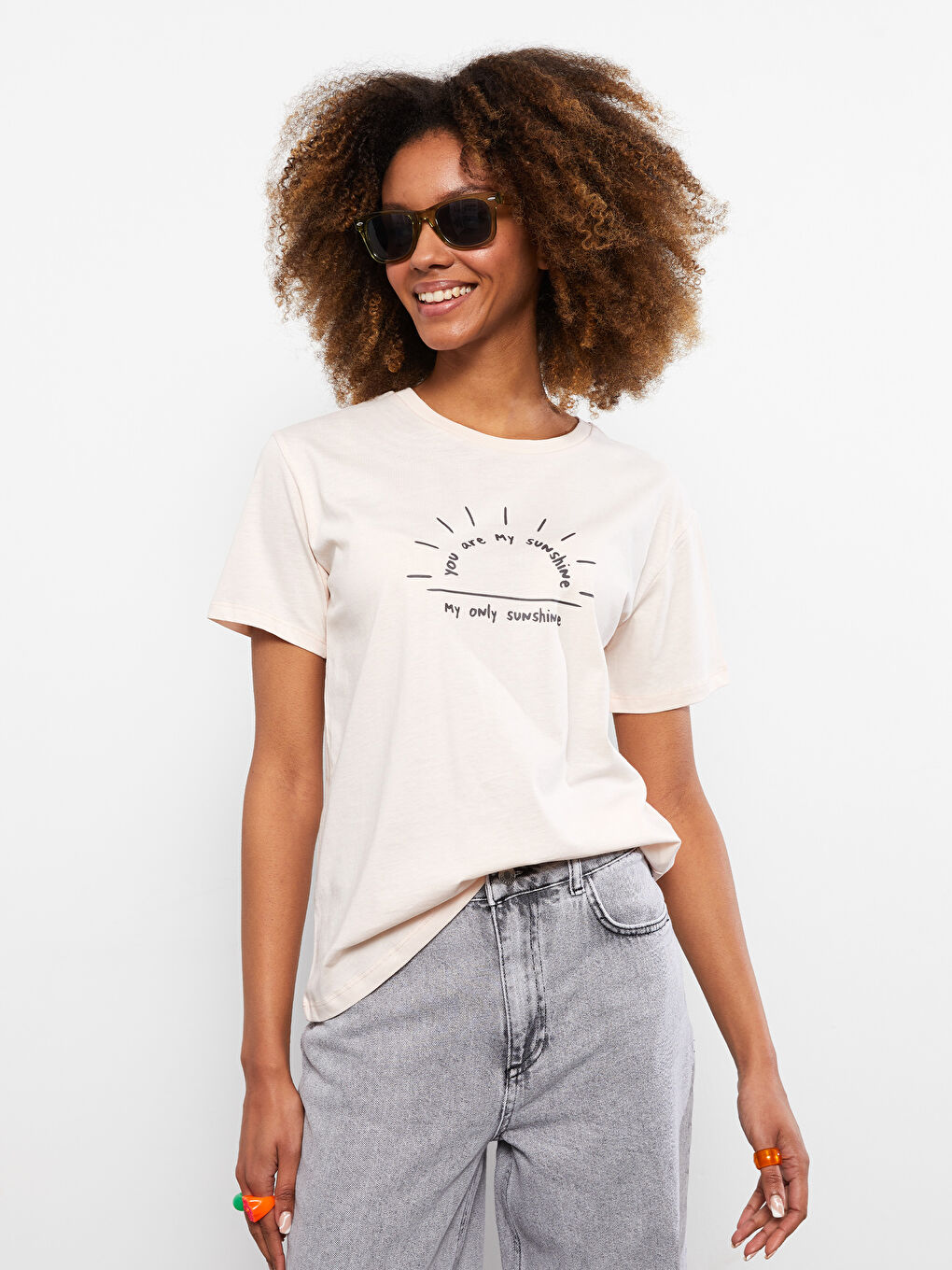 Crew Neck Printed Short Sleeve Cotton Women's T-shirt-1