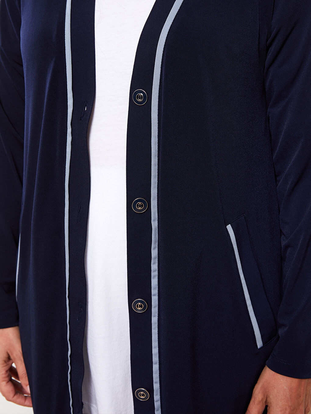 Lacivert V Yaka Düz Uzun Kollu Kadın Hırka-3