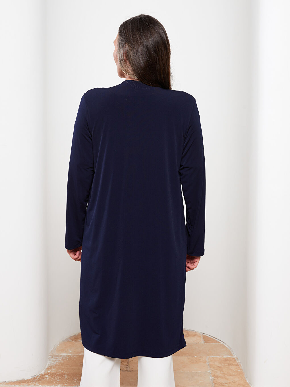 Lacivert V Yaka Düz Uzun Kollu Kadın Hırka-4