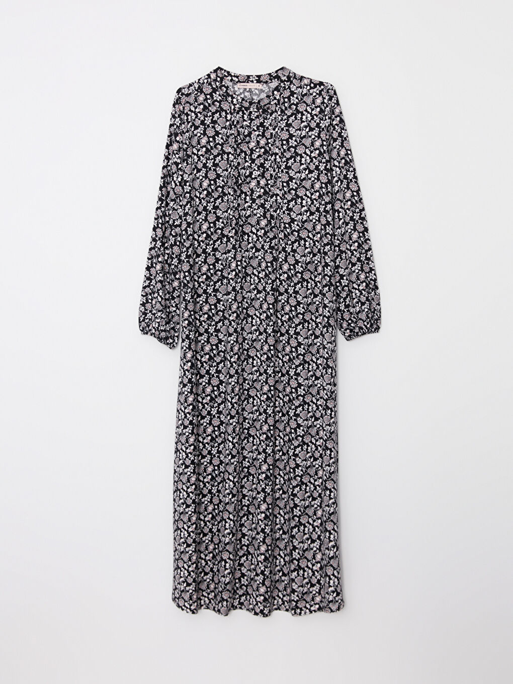 Karışık Bisiklet Yaka Çiçekli Uzun Kollu Viskon Kadın Elbise-5