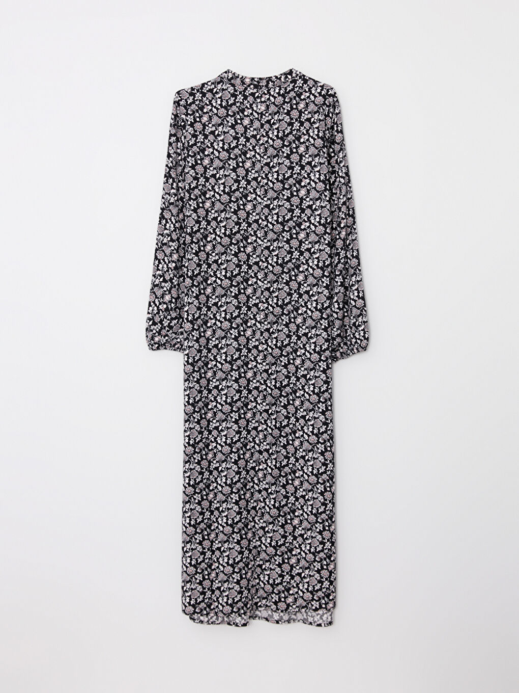 Karışık Bisiklet Yaka Çiçekli Uzun Kollu Viskon Kadın Elbise-6