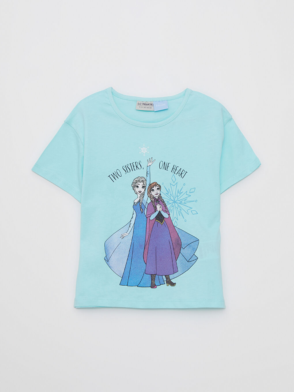 تيشيرت بناتي قطن كم قصير مطبوع فروزن ياقة دائرية - مجموعة من قطعتين-1