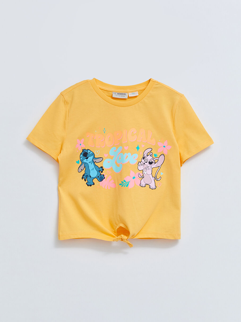 Футболка с круглым вырезом, с принтом Лило и Стич, с коротким рукавом, хлопковая, для девочек