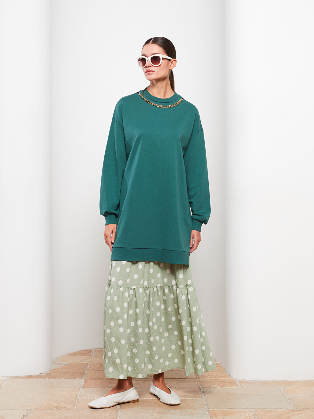 Women's Polka Dot Skirt with Elastic Waist-1