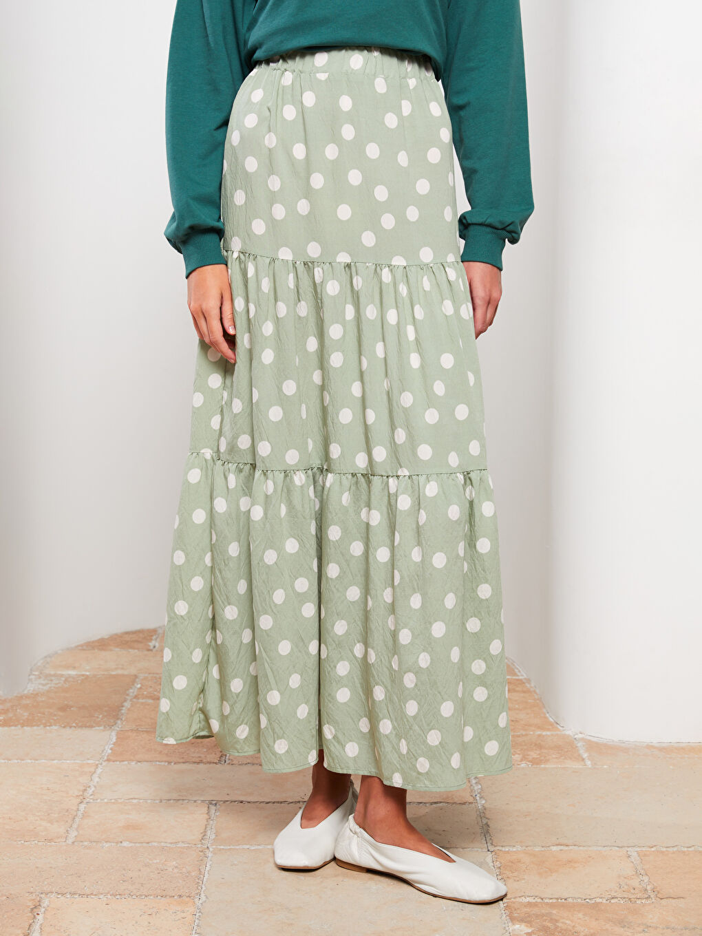 Women's Polka Dot Skirt with Elastic Waist-3