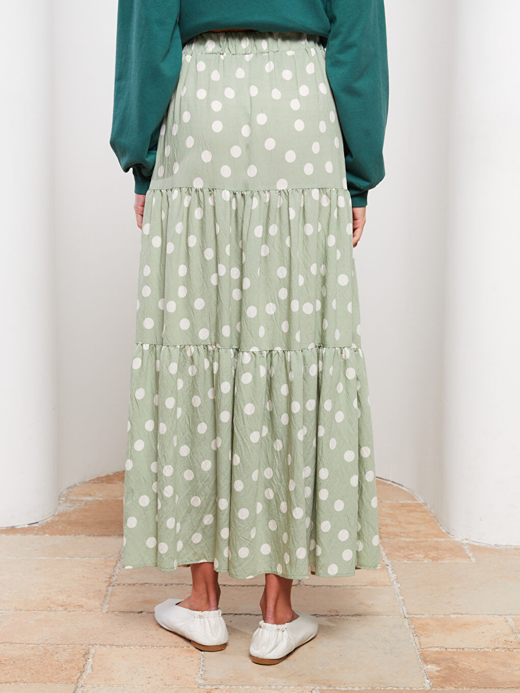 Women's Polka Dot Skirt with Elastic Waist-4