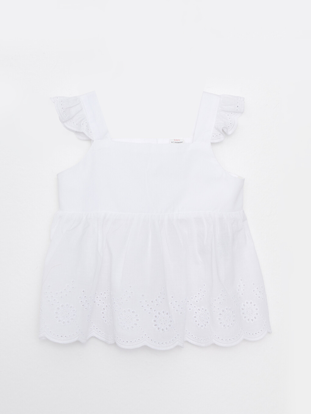 Quadratischer Kragen Schulterfreie Baby Mädchen Popeline Bluse-1