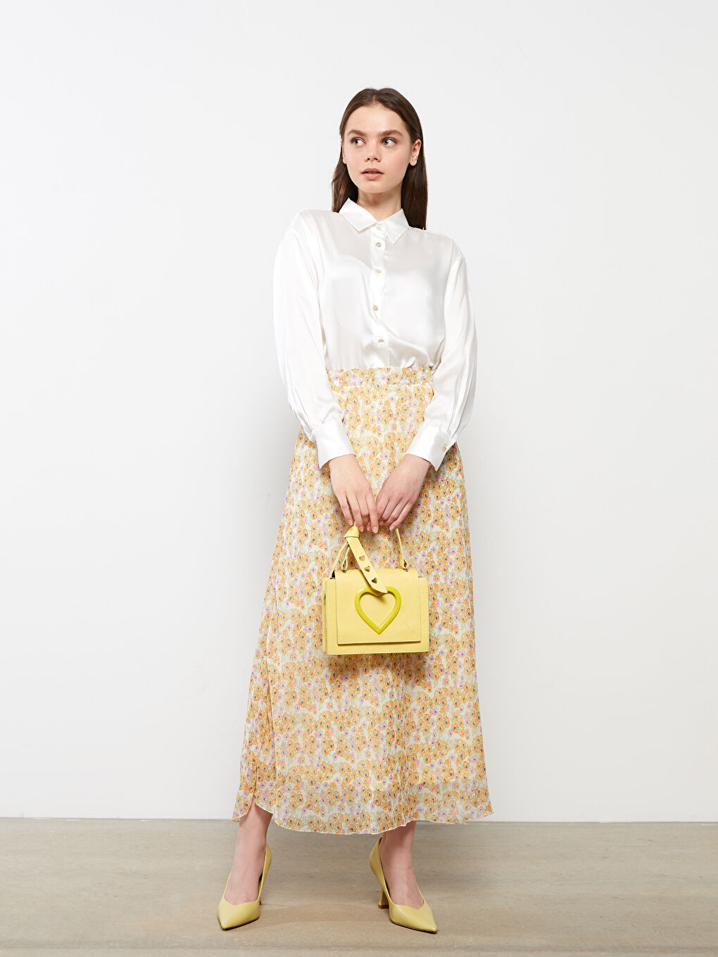 جيبة شيفون واسعة مُزهرة بخصر مطاطي للسيدات