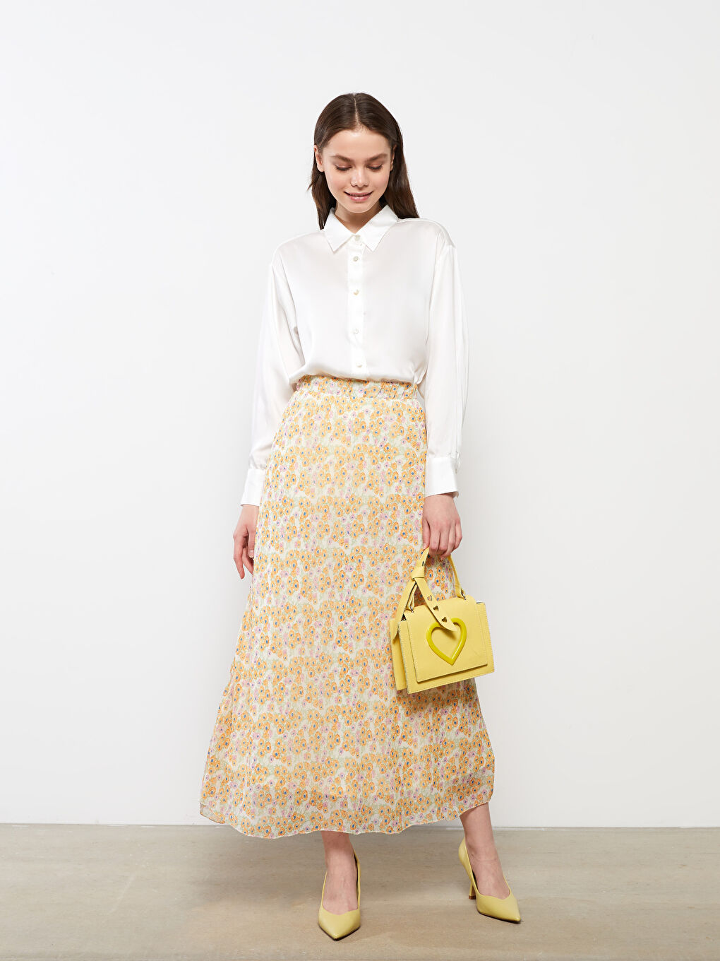 جيبة شيفون واسعة مُزهرة بخصر مطاطي للسيدات-2