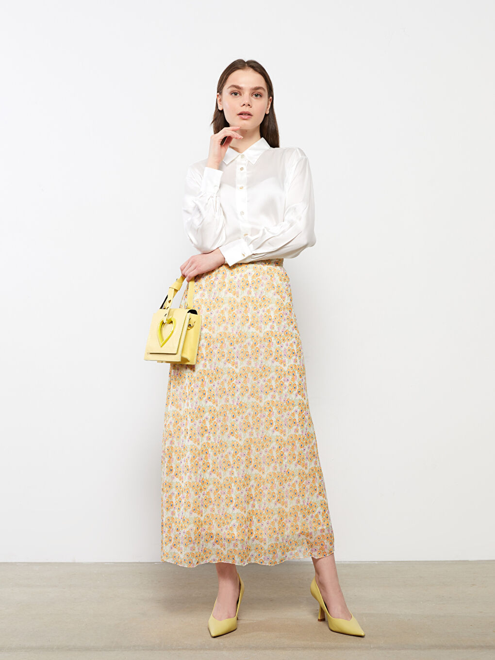 جيبة شيفون واسعة مُزهرة بخصر مطاطي للسيدات-3