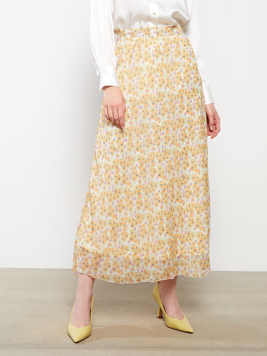 جيبة شيفون واسعة مُزهرة بخصر مطاطي للسيدات-4