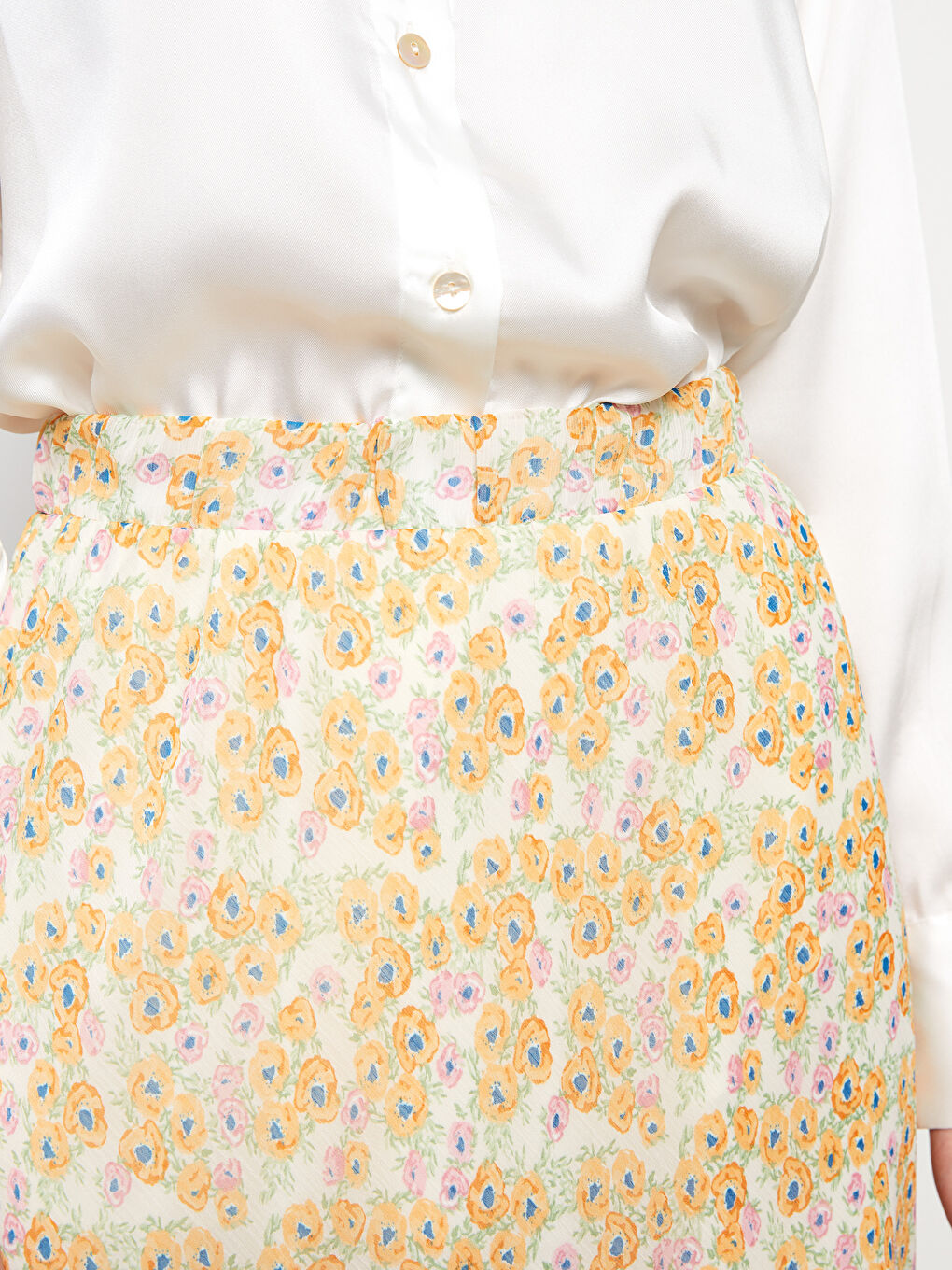 جيبة شيفون واسعة مُزهرة بخصر مطاطي للسيدات-5