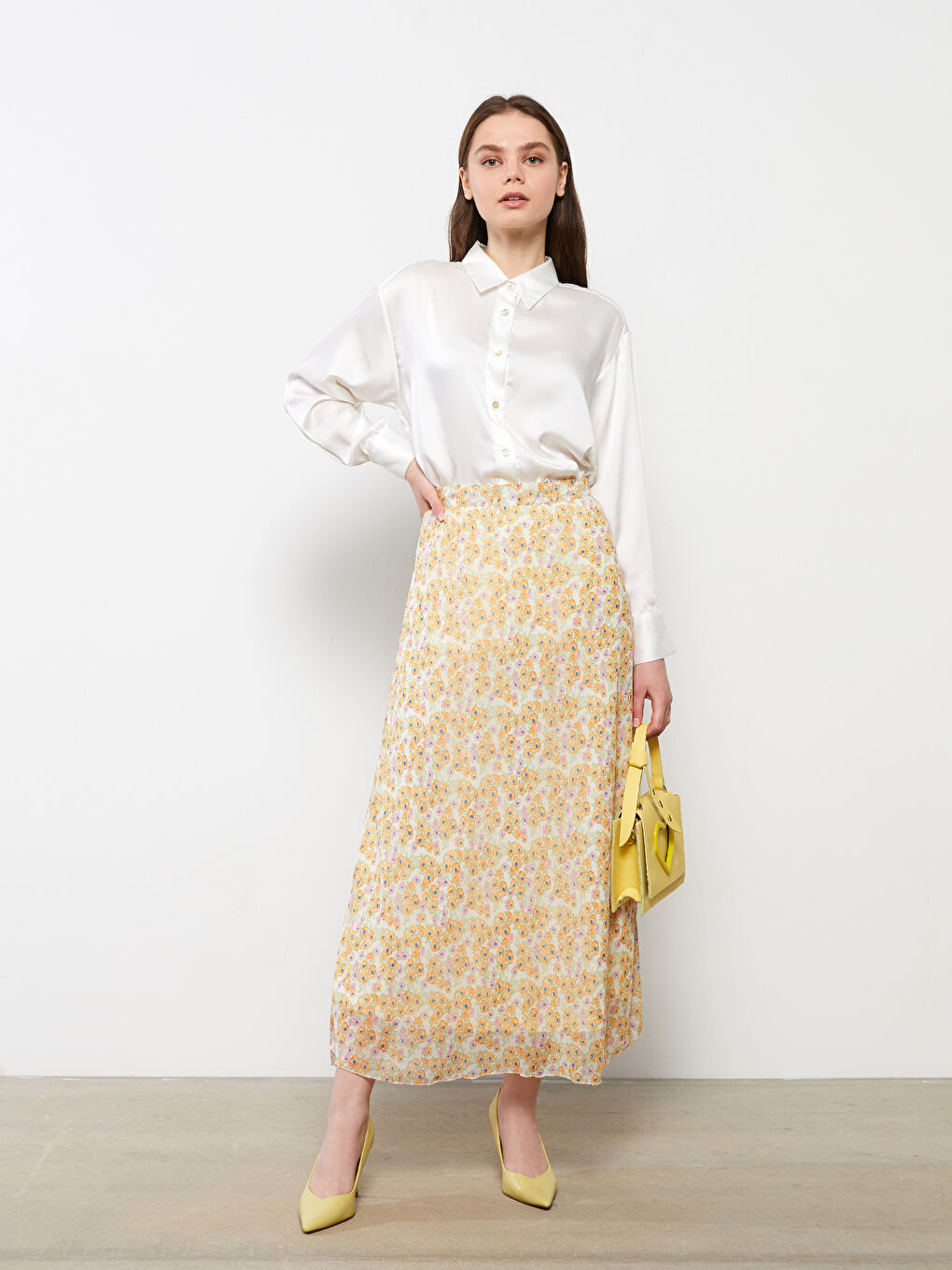 جيبة شيفون واسعة مُزهرة بخصر مطاطي للسيدات-1