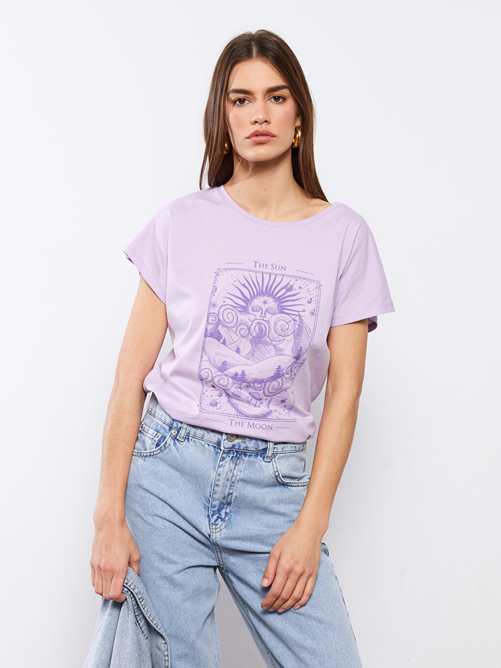 Crew Neck Printed Short Sleeve Cotton Women's T-shirt-1