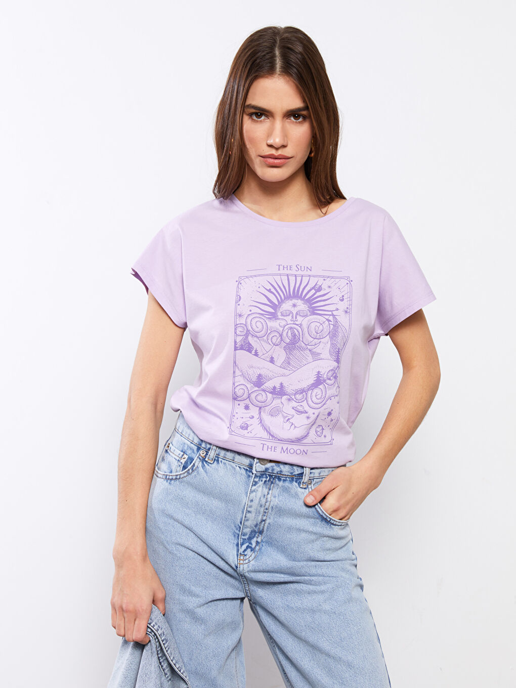 Crew Neck Printed Short Sleeve Cotton Women's T-shirt-2