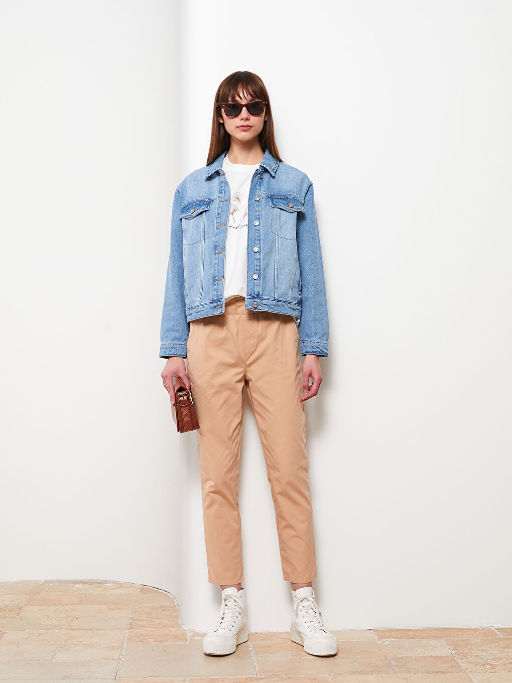 LCW Modest Elastic Waist Comfortable Fit Straight Pocket Detailed Gabardine Women's Trousers -S2I845Z8-S5M