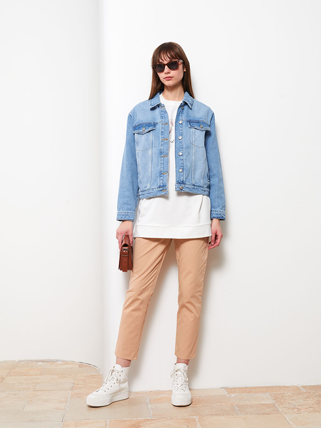 LCW Modest Elastic Waist Comfortable Fit Straight Pocket Detailed Gabardine Women's Trousers -S2I845Z8-S5M