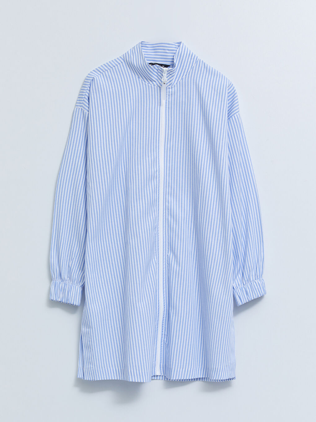 Mavi Dik Yaka Çizgili Uzun Kollu Kadın Tunik-4