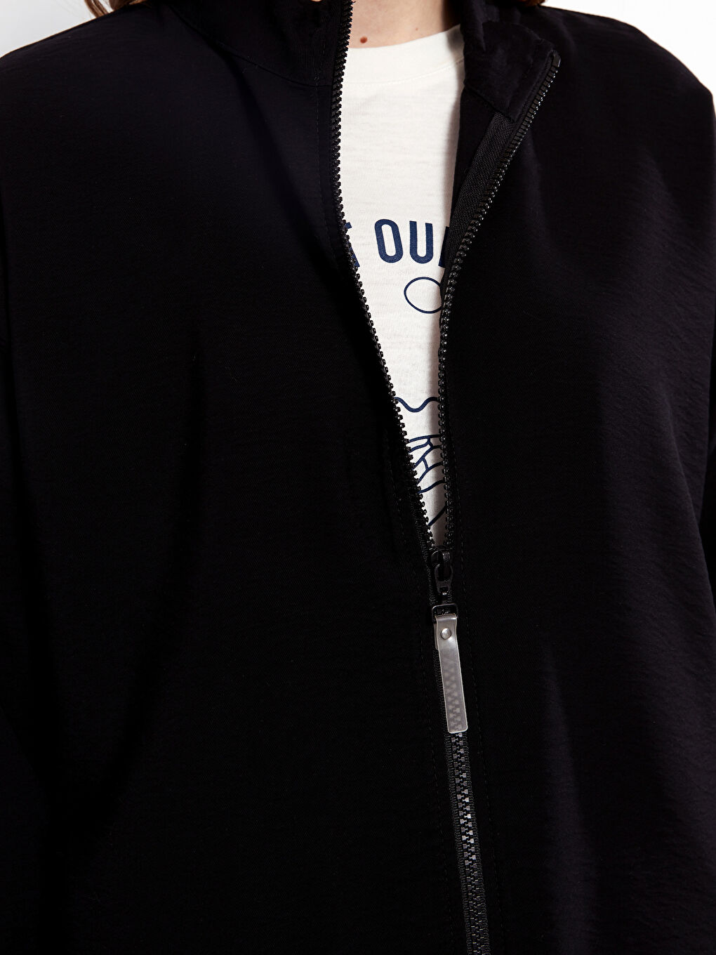 Funnel Neck Plain Long Sleeve Women's Tunic-2