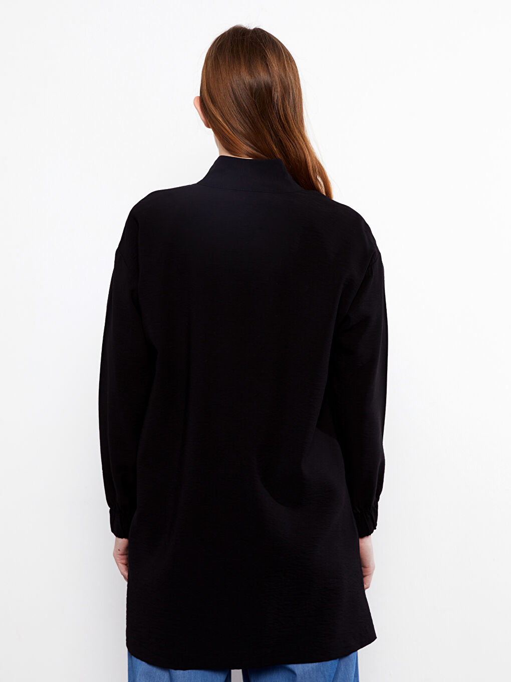 Funnel Neck Plain Long Sleeve Women's Tunic-3