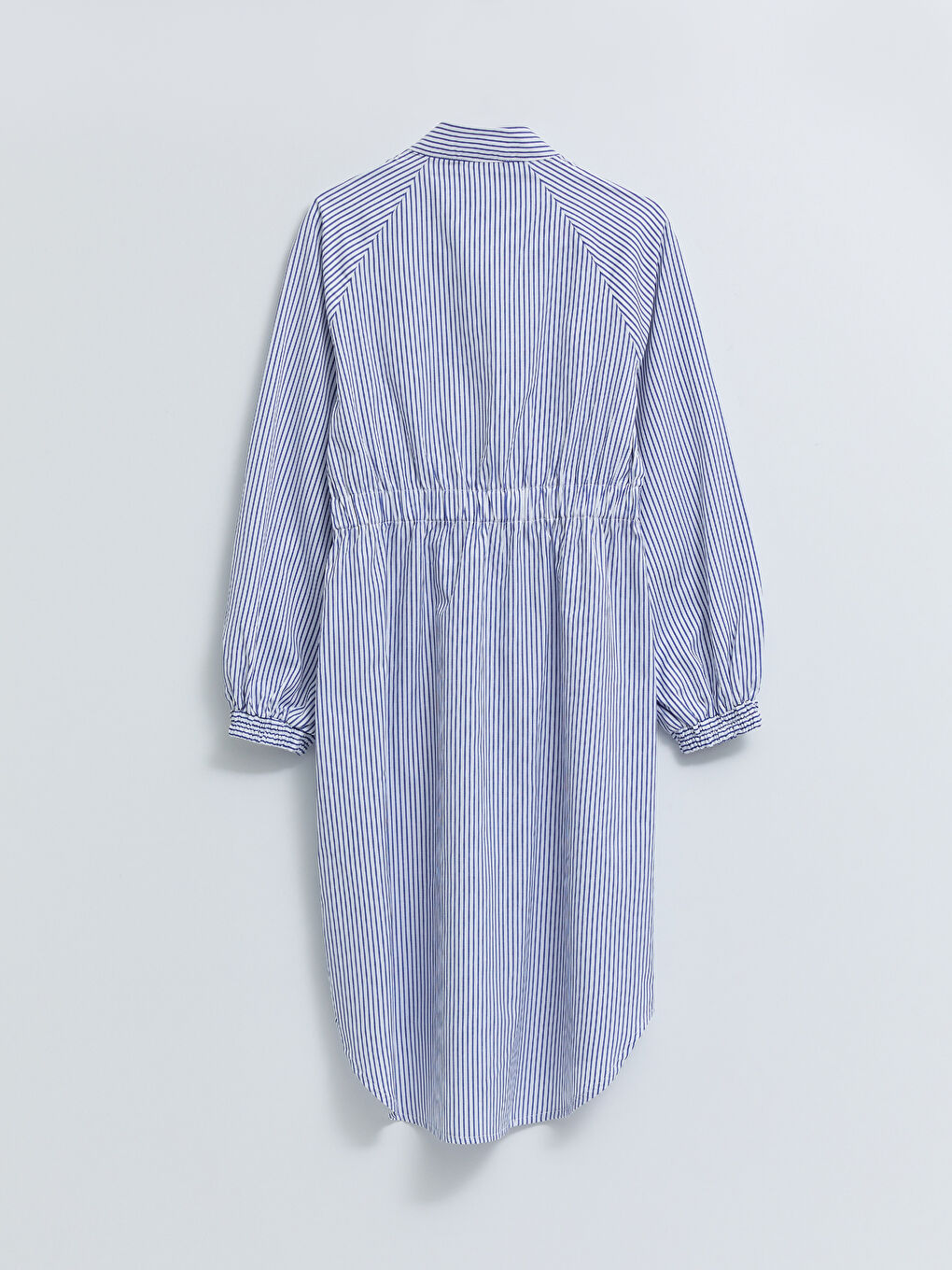 Mavi Dik Yaka Çizgili Uzun Kollu Poplin Kadın Tunik-6